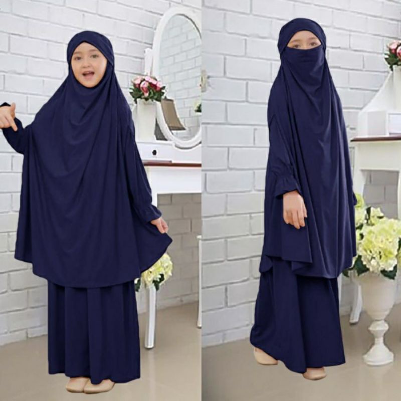 Setelan Fashion Baju Anak Perempuan Muslimah Set Pakaian Wanita Gamis Anak Syari Polos Cadar Anika Kid Umur 12 13 14 Tahun Terbaru Kekinian