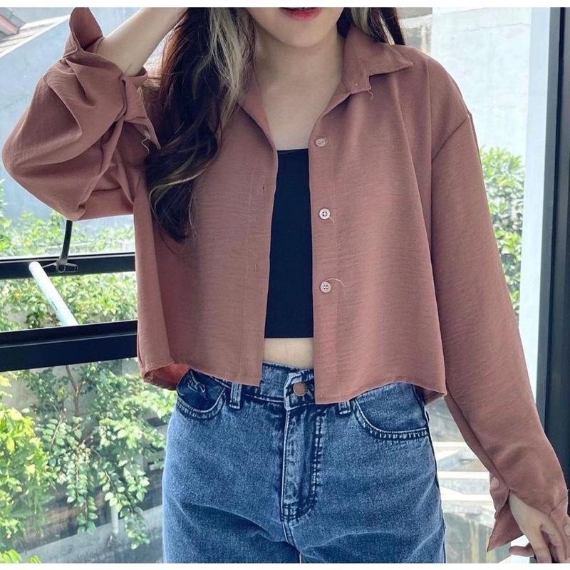 BEFAST - ZRD OOTD Wanita Kemeja MAYA / VIOLIN KEMEJA CROP / Kemeja Kasual / Atasan Fashion Wanita kekinian / Kemeja Lengan Panjang / Kemeja Bisa Di Jadikan Outer / OOTD Rrmaja Ala Style Korean