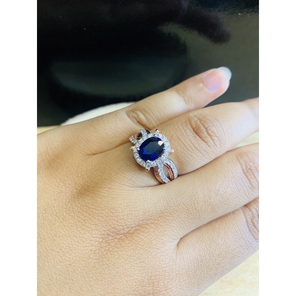 cincin berlian eropa batu biru hand made