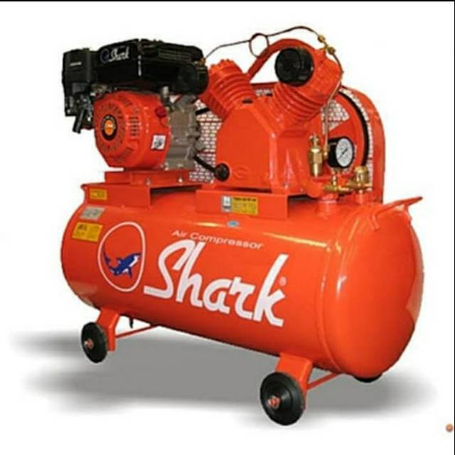 CUCI GUDANG    KOMPRESSOR SHARK 1HP 2PISTON COMPLETE MESIN BENSIN 5.5PK