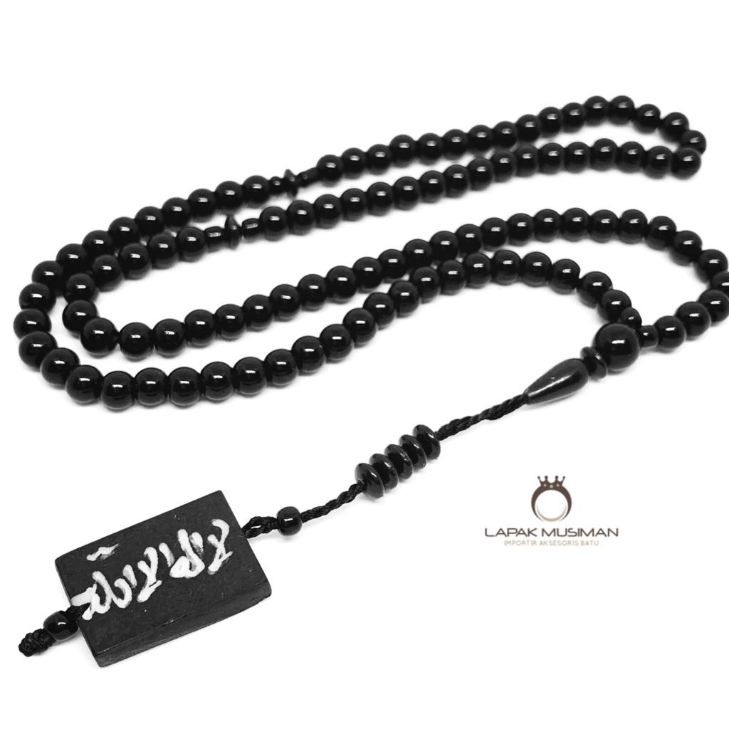 [Bayar di Tempat] Tasbih 99 Butir Batu Giok Hitam Onyx Motif Plat