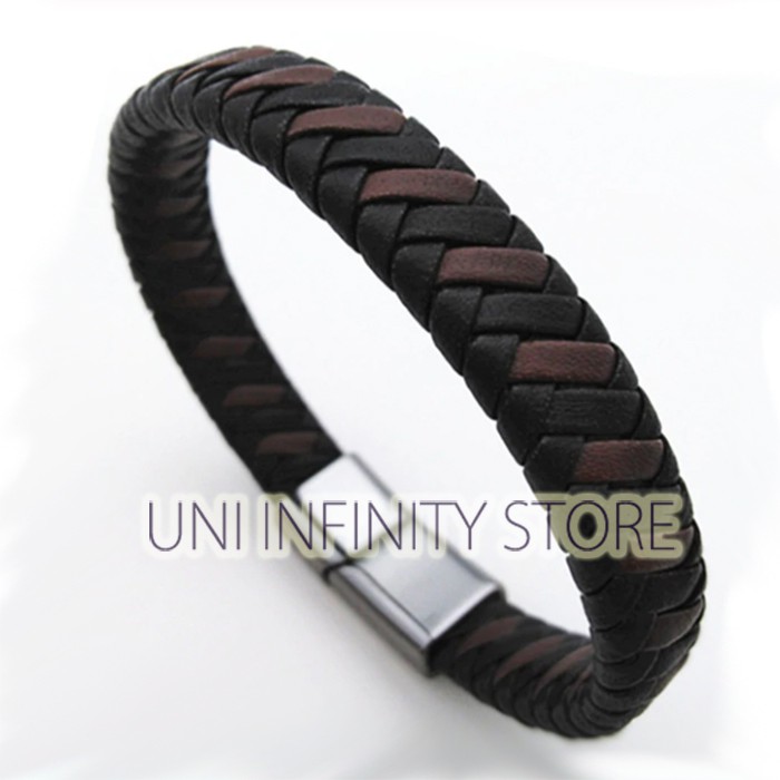 JWLB0304 Gelang Kulit Anyam Magnet Hitam Coklat Pria Wanita Magnetic Black Brown Leather Bracelet