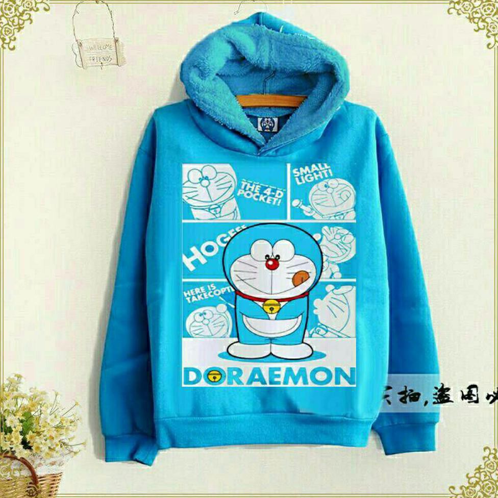 C2 GE SWEATER DORA FUFU HOODIE SWEATER HANGAT BAGUS MURAH KARTUN DORAEMON LUCU ADA KUPLUK TOPI DI