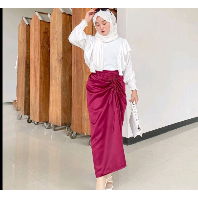 Rok Serut Satin / Rok Satin / Korean Skirt /Rok Satin Korean Look / Rok Serut / Rok Panjang / Rok Panjang Terbaru