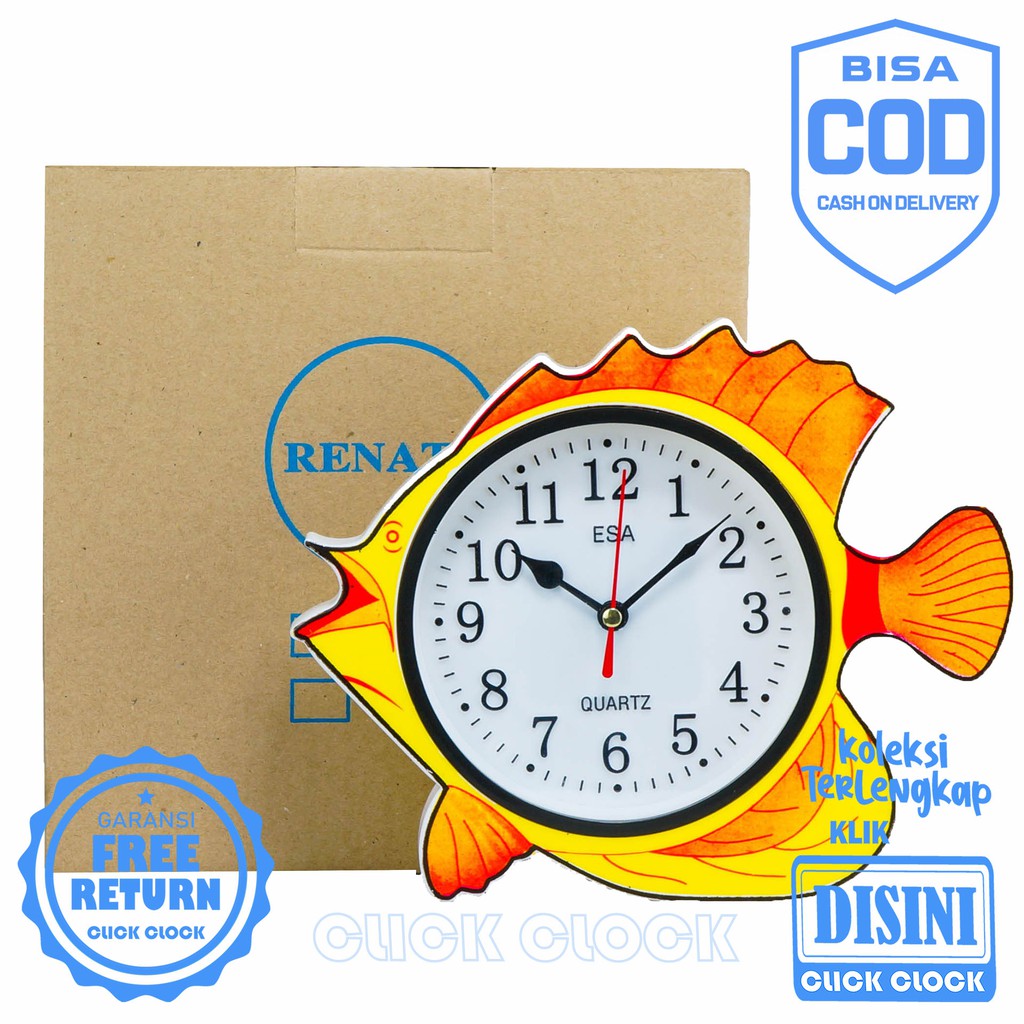 Jam Dinding Murah Bentuk Ikan Lucu Hiasan Dinding Wall Clock ESA 433