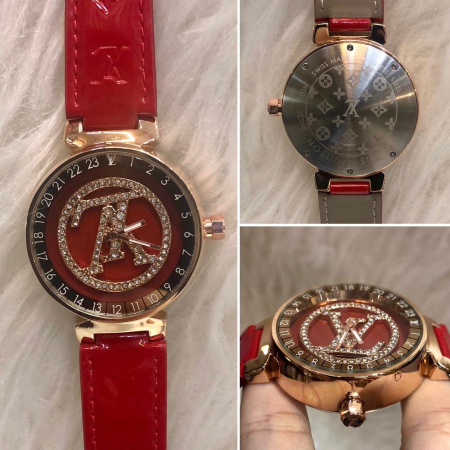 Big Sale Jam Tangan Wanita Lv Putar Red Rosegold Garansi 1th