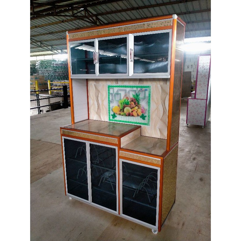 ({COD}) RAK PIRING 3 PINTU TIANG WARNA KAKI RODA / LEMARI PIRING BAHAN PVC-KACA-ALUMINIUM