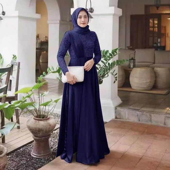 PUSAT GAMIS MUSLIM lebaran gamis polos velvet kombinasi tile brukat pakaian muslim wanita PESTA LEBA