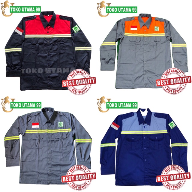 Werpack abu abu orange navy merah biru muda baju safety Abu abu oren biru muda navy merah free logo