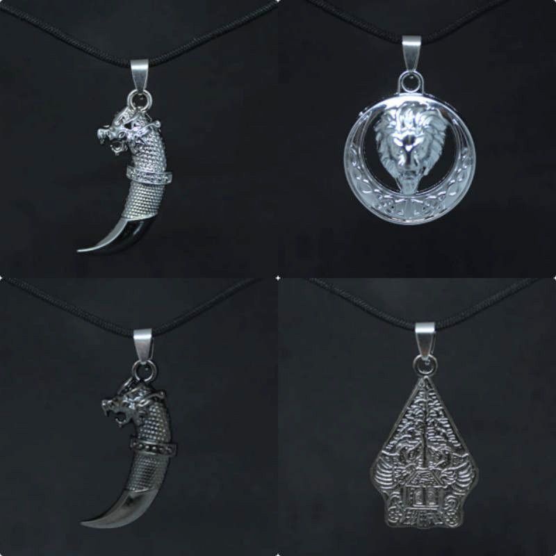 Kalung Tali Pria cowok Liontin Taring Titanium Steinlis steel TERMURAH / liontin semar