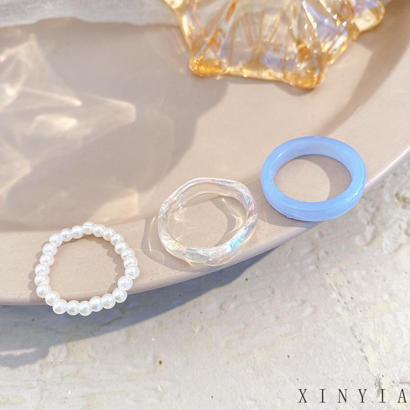 3pcs / Set Cincin Mutiara Resin Warna-Warni Untuk Aksesoris Perhiasan Wanita 【XINYIA】