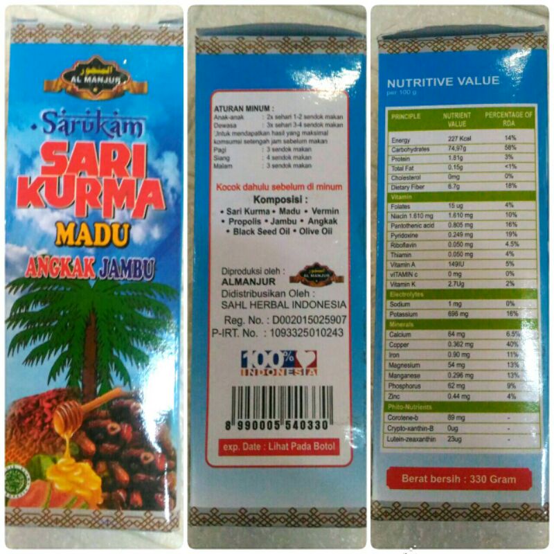 

Madu Sari Kurma Sarukam Al Manjur untuk typus, Demam berdarah, dll, meningkatkan trombosit