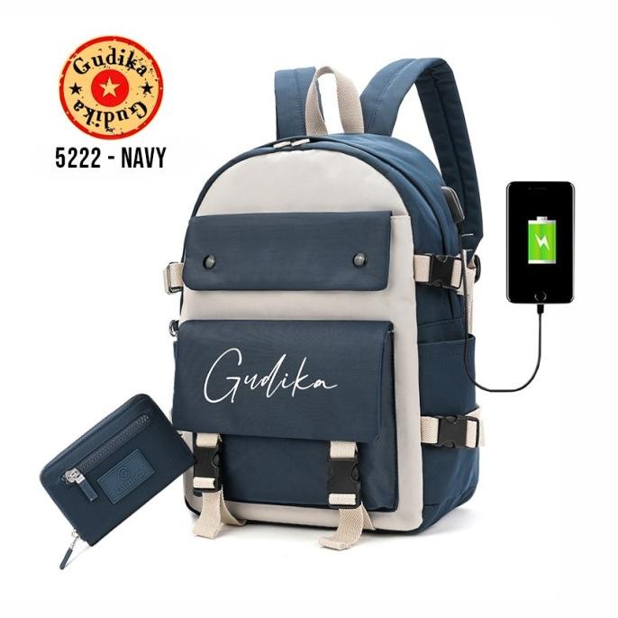 Tas GUDIKA 5222 - Tas Ransel Laptop USB Set Dompet Wanita Pria Import