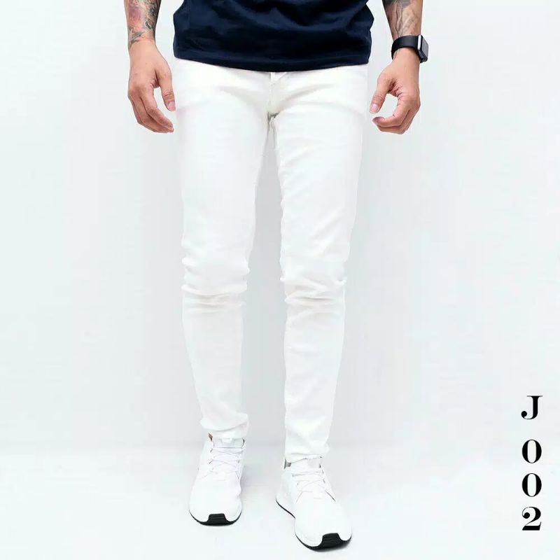 Celana Panjang Jeans pria warna putih bersih/LESVARINGO