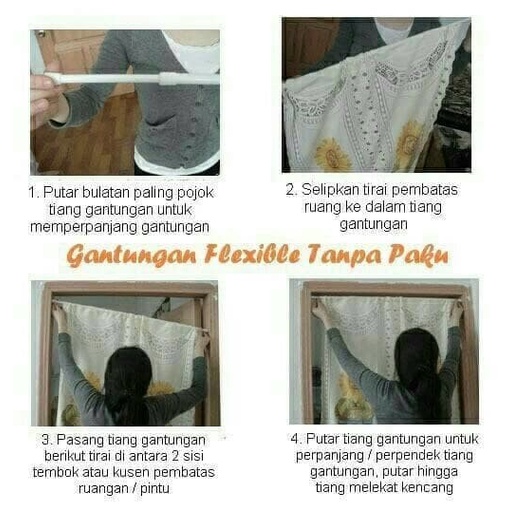 Tongkat Serbaguna Gantungan Fleksibel Portable Curtain Rail Stick Bath