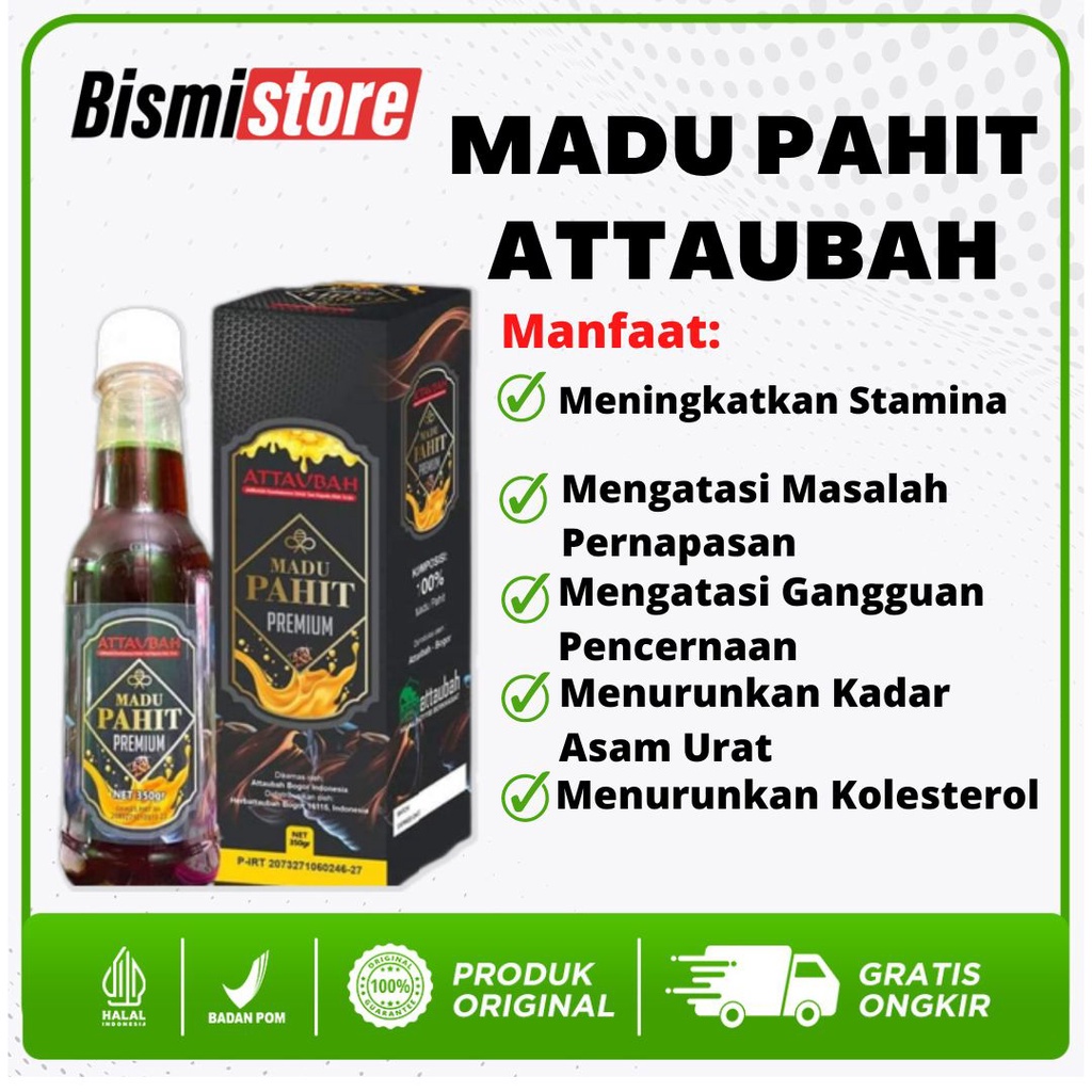 Attaubah - Madu Hitam Pahit Premium 350gr Atasi Kolesterol Diabetes Asam Urat Asma Serta Imunitas Or
