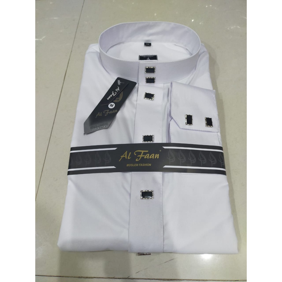 Gamis Pria Jubah Pria Jubbah Al faan polos kancing kotak Jubah Gamis Muslim Pria Model haramain/alnoor-PUTIH
