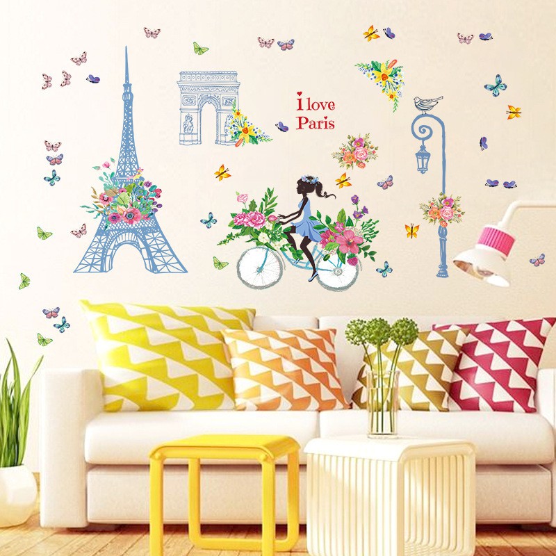 RELIZA Wall Sticker / Stiker Dinding 60X90 I LOVE PARIS EIFFEL BLUE GIRL SK9164