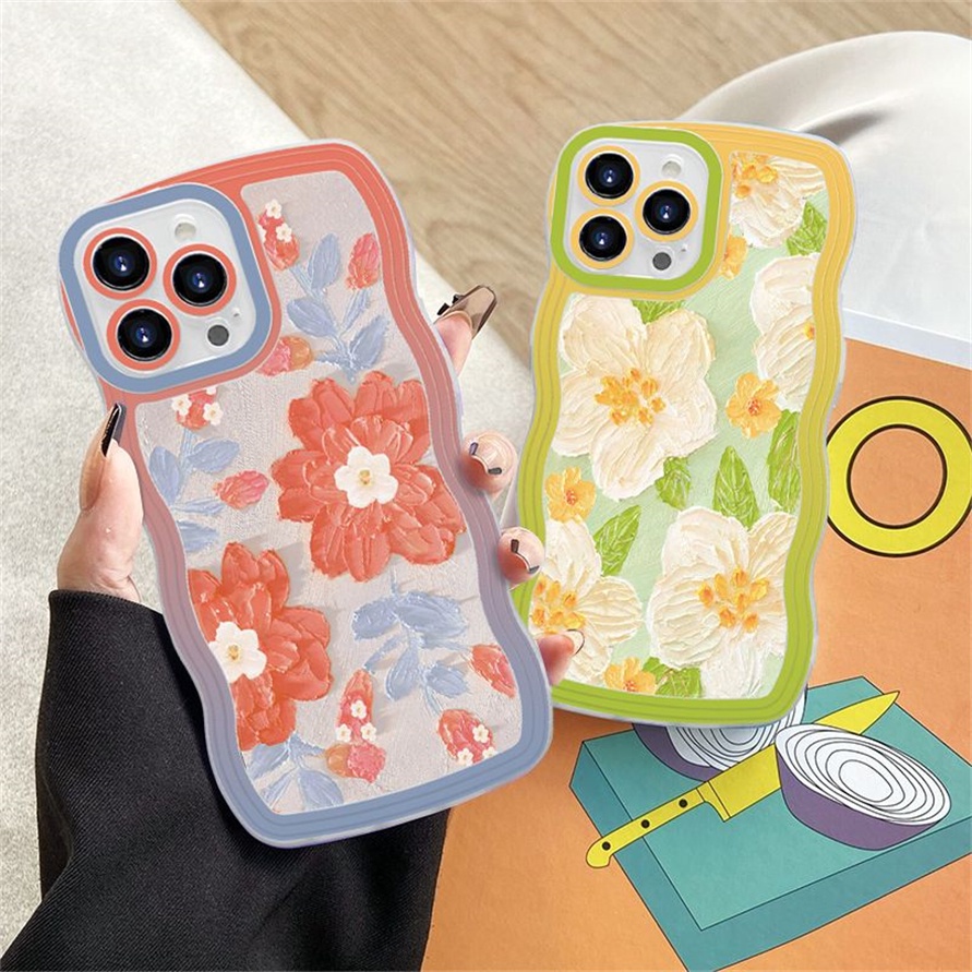 Soft Case Silikon Motif Lukisan Bunga Untuk iPhone 14 13 12 11 Pro Max X Xr Xs Max 8 7 6 6s Plus