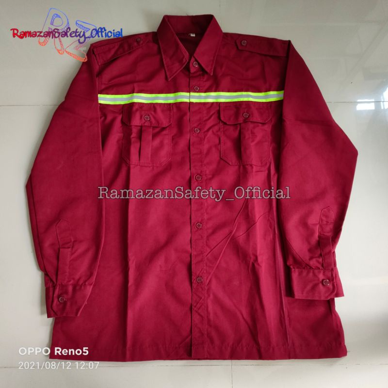 Baju Safety Seragam Kerja Atasan Lengan Panjang Merah Maroon Pita Termurah