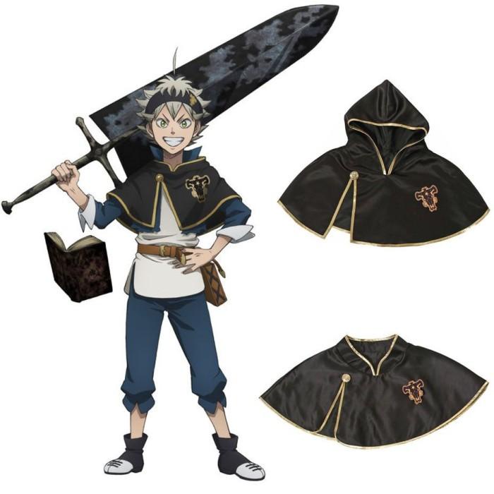 Kostum Unisex Cloak Black Clover Asta Outfit Black Bull Short Cape Cosplay