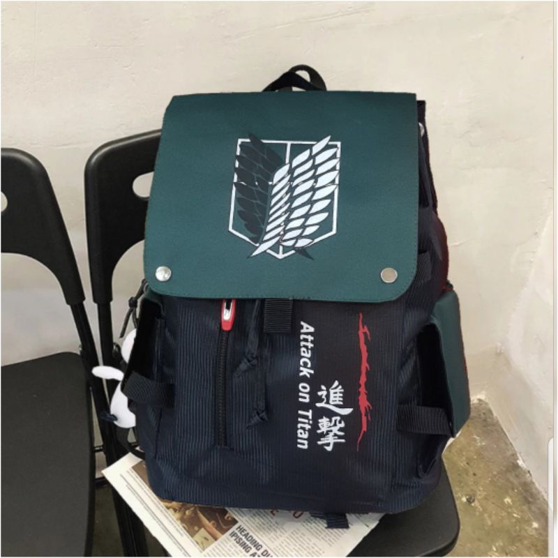 Tas Ransel Kanvas Gambar Cetak 3D Anime Attack On Titan Tas Sekolah Ransel untuk Pria dan Wanita