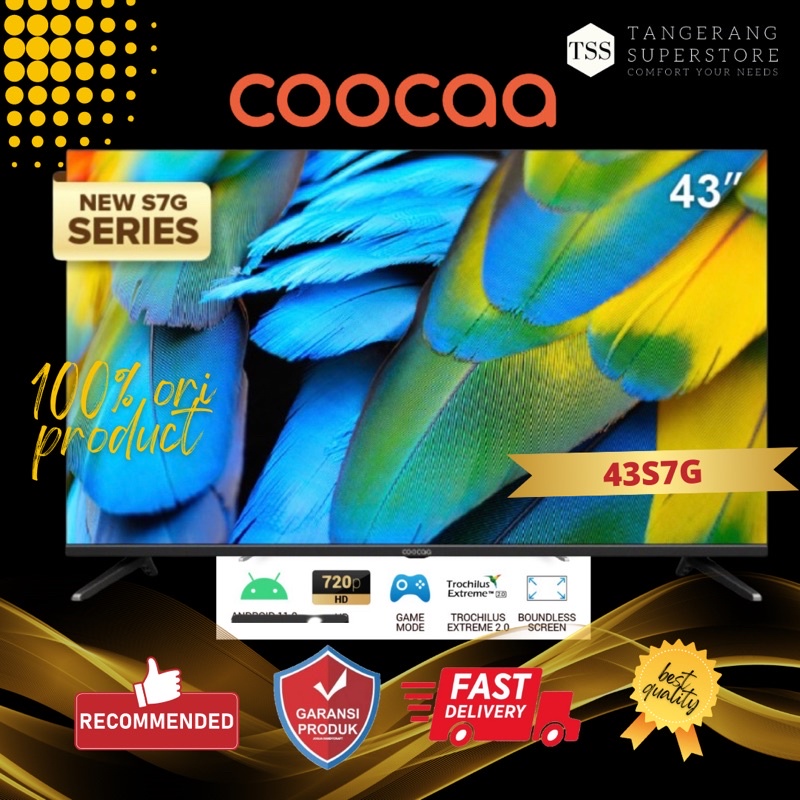 TV LED 43INCH COOCAA 43S7G ANDROID 11 SMART TV BOUNDLESS HD 5G WIFI TELEVISI PINTAR ANDROID 43 INCH