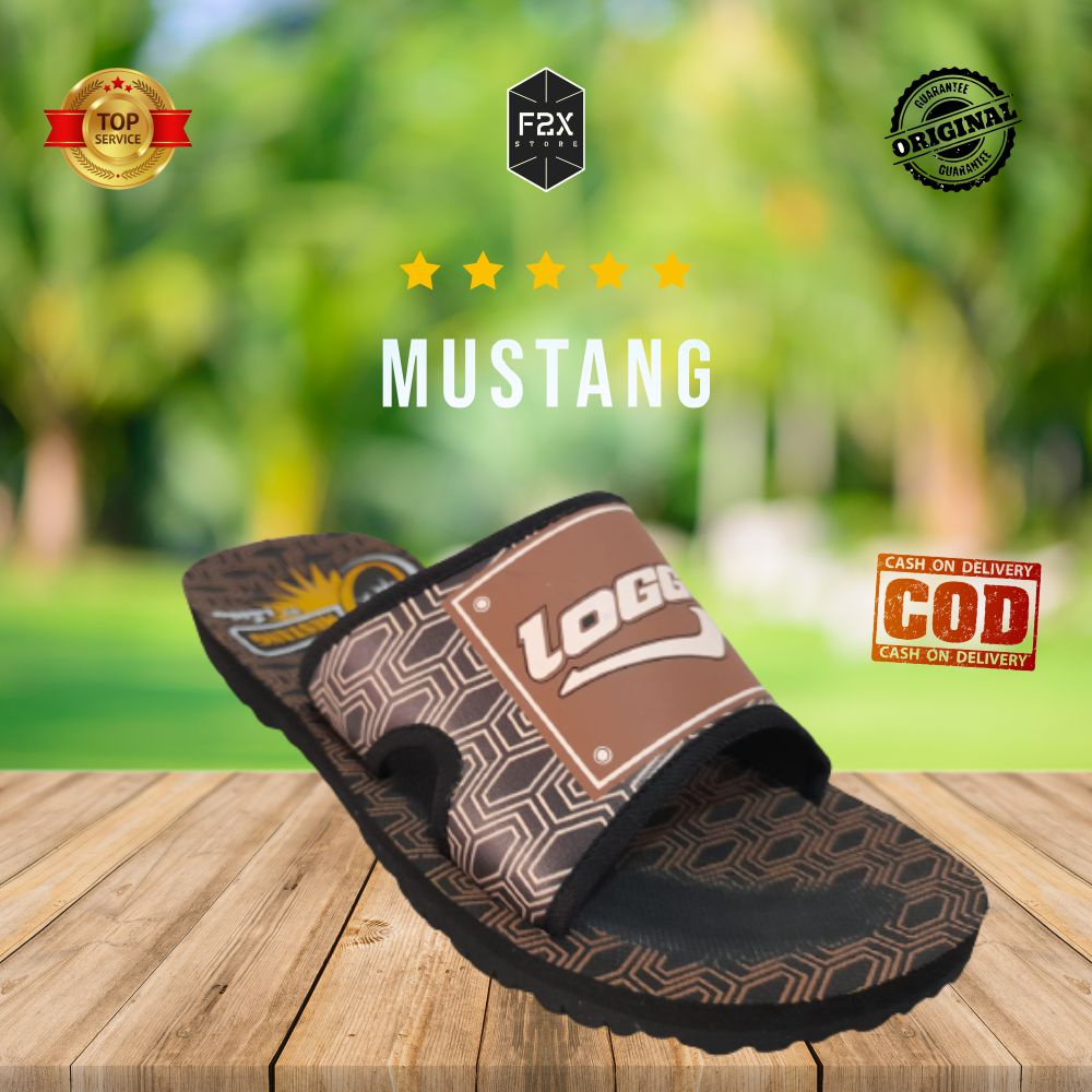 SANDAL PRIA/LAKI LAKI DEWASA SLOP SLIDE LOGGO MUSTANG SERIES
