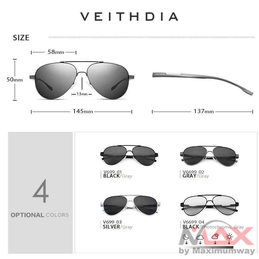 Veithdia ORI Kacamata Pria Model Aviator / Pilot / Penerbang Lensa UV Polarized VEITHDIA Men Vintage Aluminum Magnesium Sunglasses Polarized Photochromic Lens Classic Brand Sun glasses Driving Shades For Men