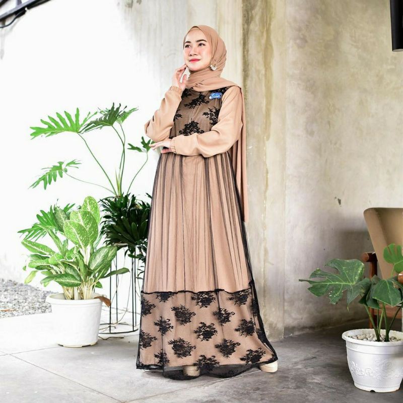 DRESS MUSLIM MURAH / CORDY DRESS BRUKAT / DRESS BRUKAT MUSLIM CHOCO MUSTARD GREY MAUVE