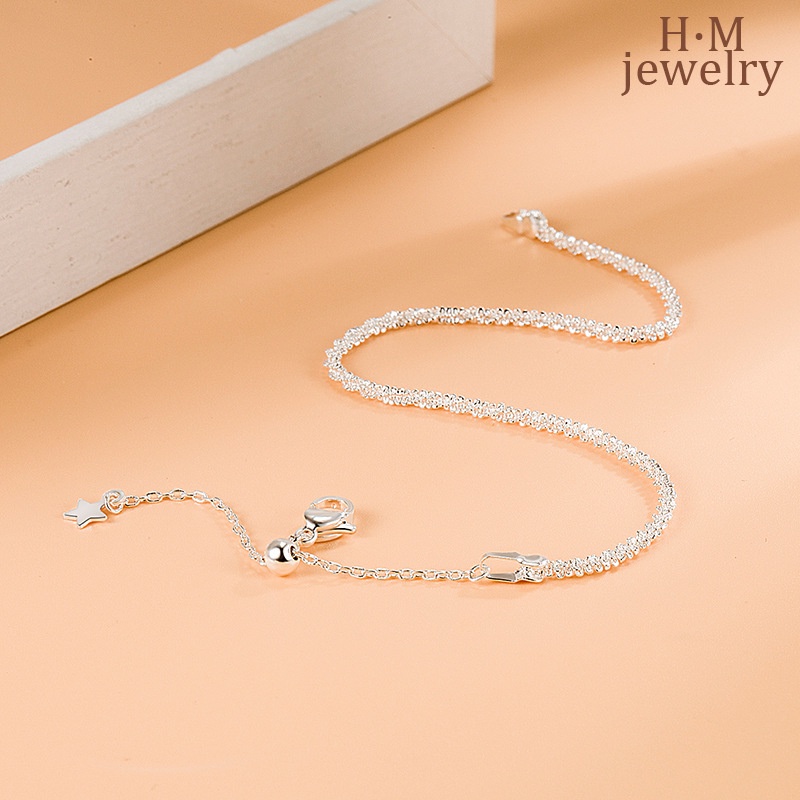 Gelang Tangan Rantai Sterling Silver 925 Simple Berkilau Untuk Wanita