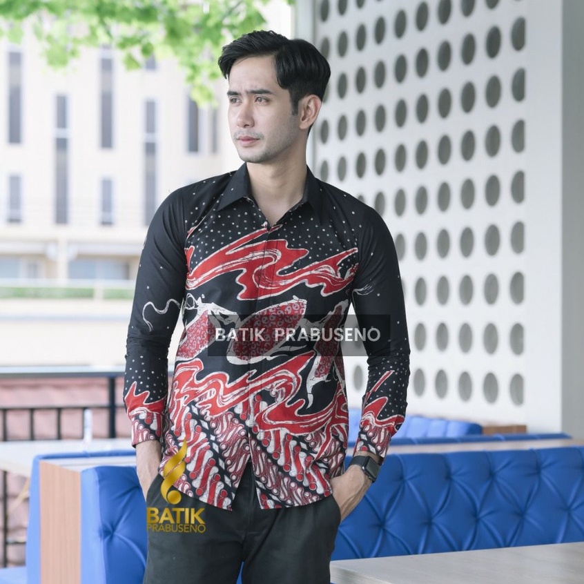 Anggita Hitam  Batik Pria Lengan Panjang Slimfit Prabuseno Original Solo Atasan Hem Formal Modern Ka