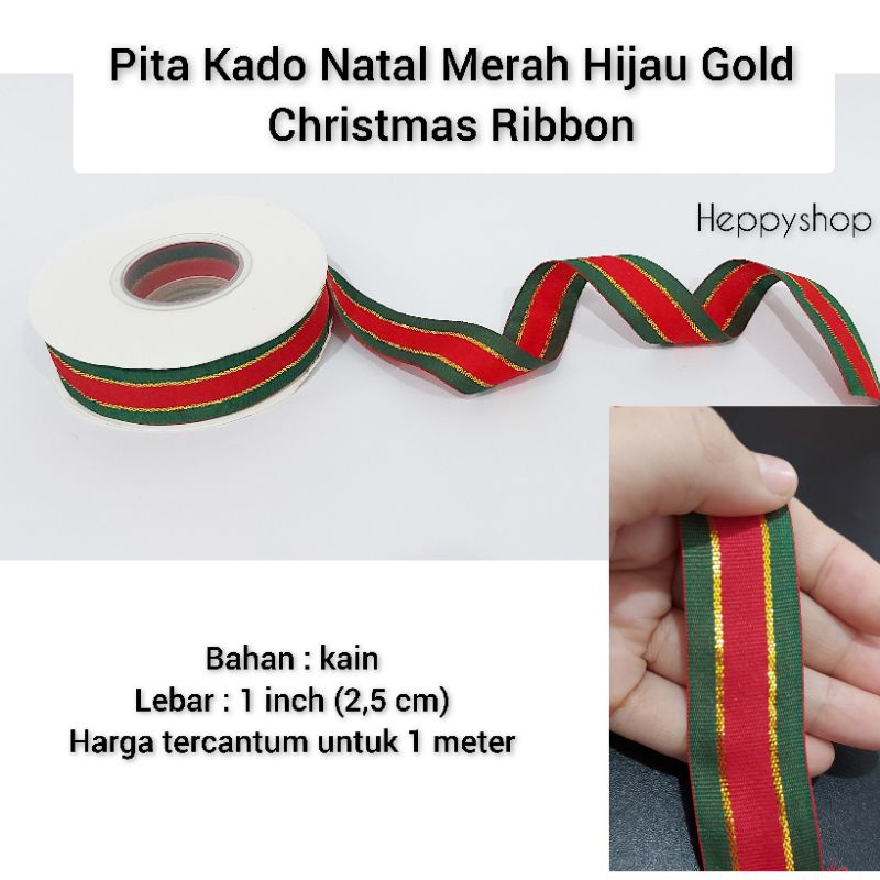 

Pita Kado Natal Merah Hijau Gold (Per Meter) Christmas Ribbon