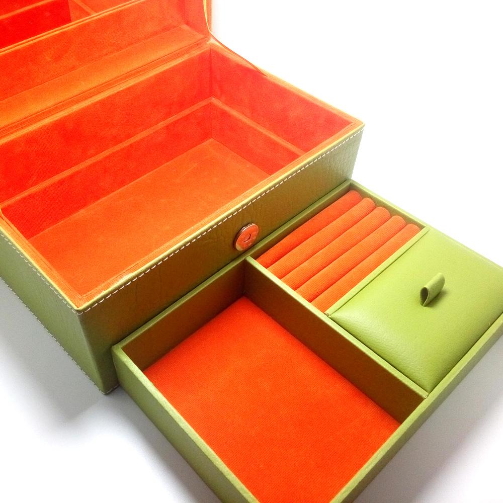 Kotak Box Perhiasan Kalung Gelang Cincin &amp; Aksesoris 21x14x11 cm Vinyl - Hijau dlm Oranye