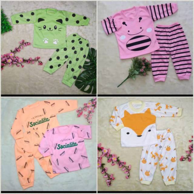 [Khusus Grosir Min 6pcs] Setelan Piyama Anak Size 0-1tahun / Piyama Bayi / Pakaian Bayi / Baju Tidur