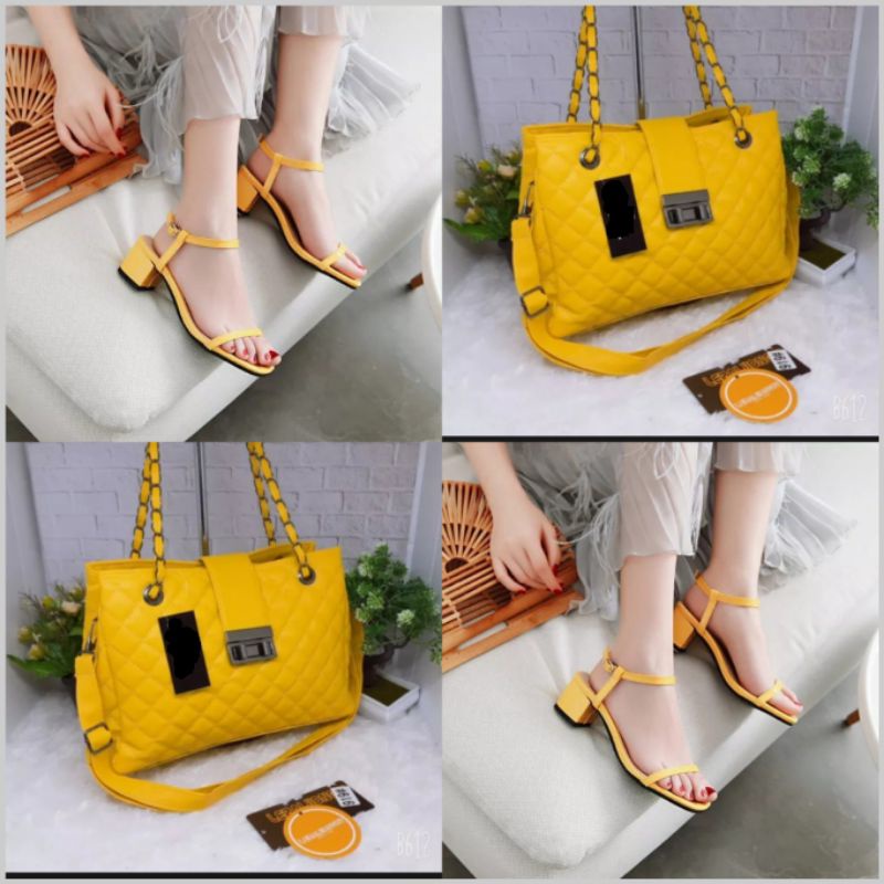 paket sandal heels dan tas wanita ibu