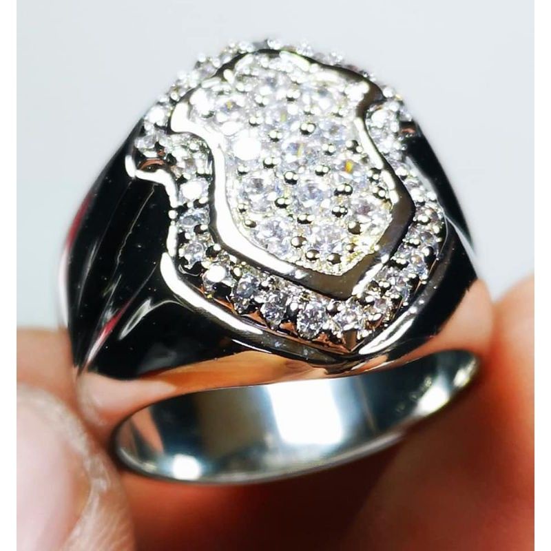 CINCIN PRIA CUBIC ZIRCONIA BERLIAN BENTUK TEROMPAH