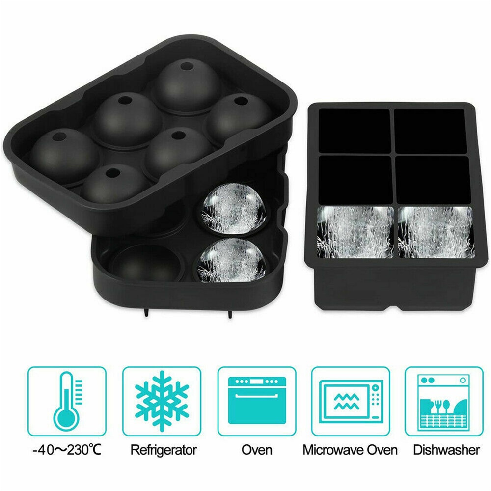 【COD Tangding】Fridge Black Square Round Ice Ball Box Silica Gel Mold for Summer Drink Mold