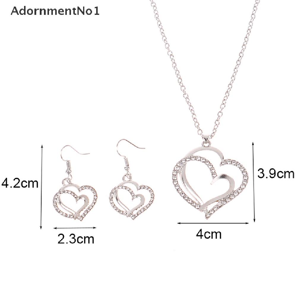 (AdornmentNo1) Set Kalung + Anting Gantung Tusuk Motif Hati Aksen Hollow Untuk Perhiasan Wanita / Pesta Pernikahan