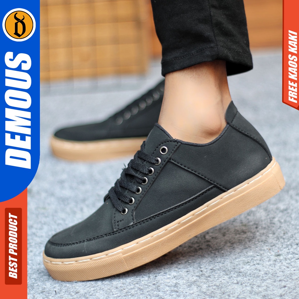 Sepatu Sneakers Pria Sepatu Casual Pria Kulit Pu Sepatu Kerja Kuliah Kondangan Sepatu Hitam Pria DEMOUS FANA