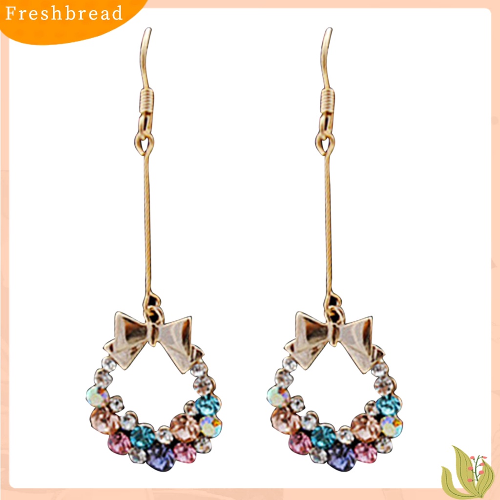 Terlaris Colorful Rhinestone Drop Earrings Bow Women Circle Hook Earrings Stud Earrings Fashion Jewelry