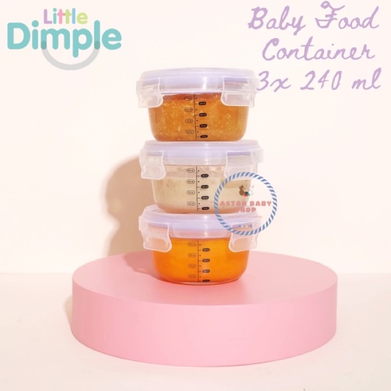 Little Dimple Baby Glass Food Container 3 x 240 ml Kotak Mpasi