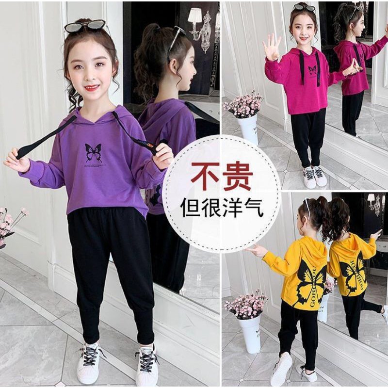 setelan import anak setelan JOGER sweater LILAC butterfly Hoodie setelan kupu-kupu setelan butterfly