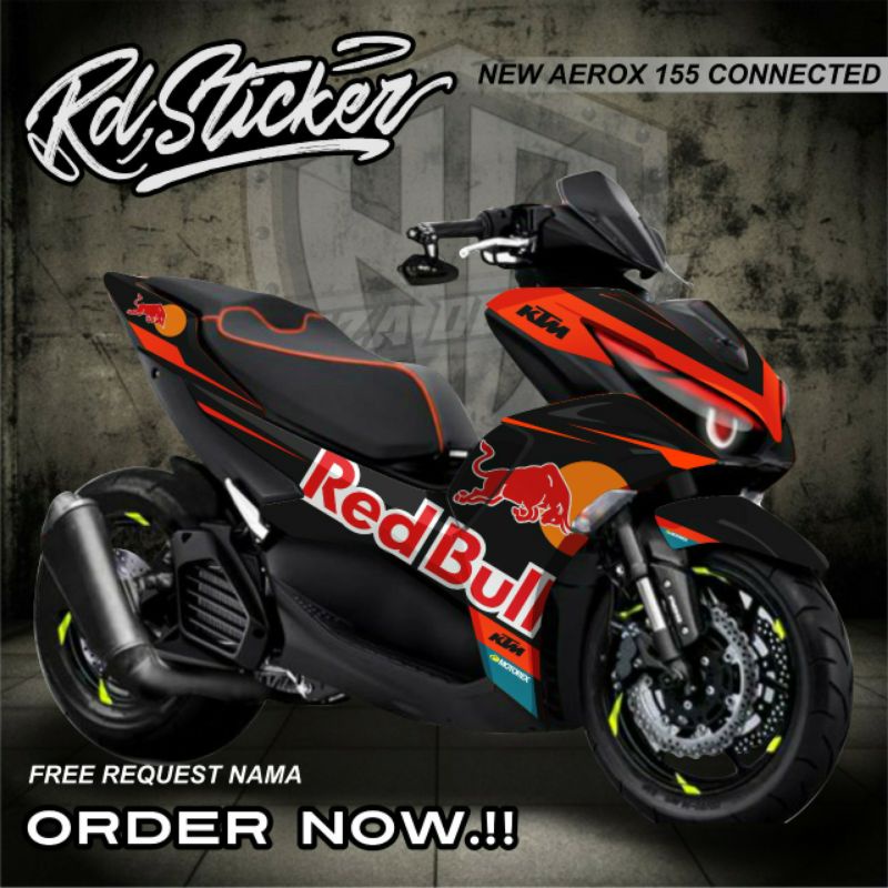 decal sticker new aerox connected. decal sticker aerox 155 2021/2022. sticker aerox red bull