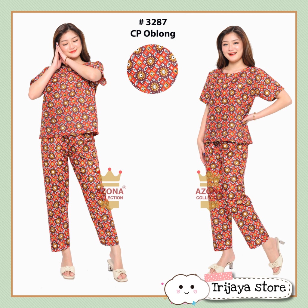 Trijaya . piyama wanita dewasa CP OBLONG one set / baju tidur bahan katun motif bunga allsize