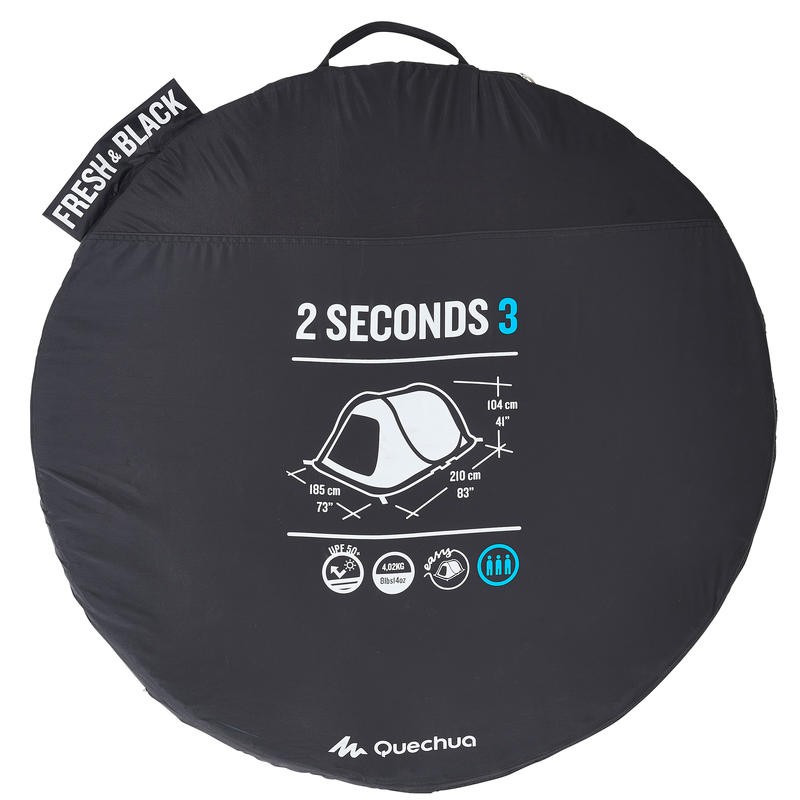 QUECHUA 2 Second 3 Fresh&amp;Black Tenda Tent Camping Untuk 3 Orang