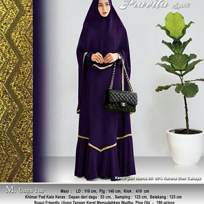 HIJAB 35346 M UNGU TUA PRAVITA SYARI MAXI + KHIMAR wollycrepe mix tafleta