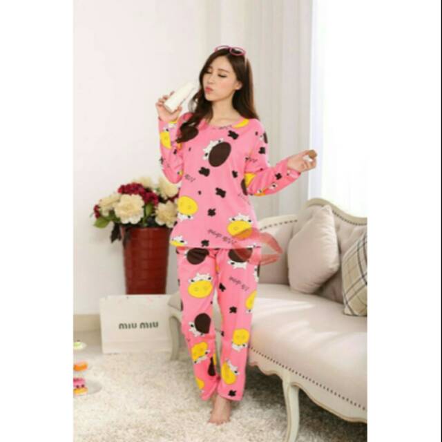 Baju tidur wanita sapi pink