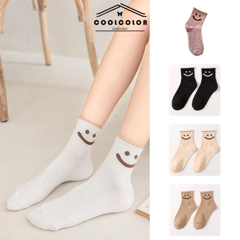 CODKaus Kaki Wanita Mid-tube Cute Smiley College Style Kaus Kaki Trendi Musim Gugur Musim Dingin Musim Semi Musim Panas- cl