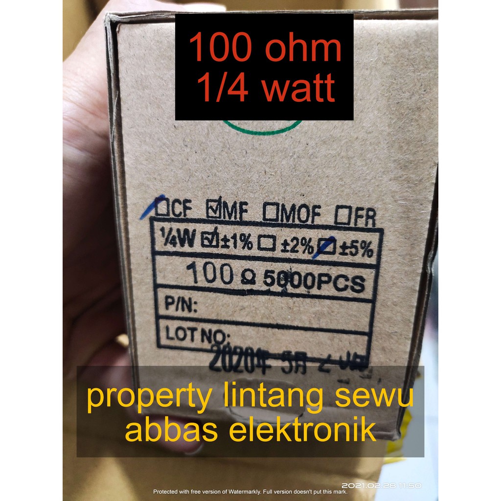 10PCS resistor 100 ohm 0.25 watt